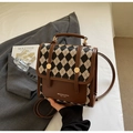 Sac bandoulière vintage en toile matelassée et cuir marron avec anneau métallique - Brun Sans Pendentif
