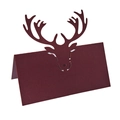 Detailed laser-cut reindeer design on burgundy place card for Christmas table decor - Dark Red