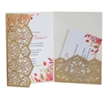 Partecipazione matrimonio glitter oro tagliata al laser con foglie d'acero e carta RSVP - Oro Rosa Scintillante