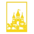 Detailed laser cut bright yellow fairy tale castle and pumpkin horse carriage wedding invitation - Gold