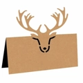 Marque-place de Noël en papier kraft avec bois de cerf découpés au laser pour table festive - Papier kraft