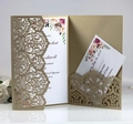 Detailed laser-cut champagne gold wedding invitation with floral insert and RSVP card - Beige Gold