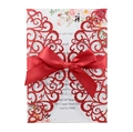 Red glitter laser cut wedding invitation with ribbon and floral card insert - Glitter Red