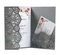 Elegant silver laser cut wedding invitation set with floral card and RSVP insert - Silver Grey