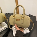 Mini khaki green bowling handbag with gold hardware and adjustable crossbody strap - Green Without Pendant