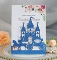 Laser cut glitter castle wedding invitation with floral insert on vintage plate - Glitter Royal Blue