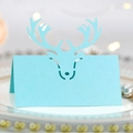 Sky blue reindeer laser cut place card with shimmering pearlescent finish for weddings - Tiffany Blue