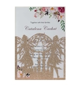 Detail of glitter gold laser-cut castle invitation with floral inner wedding card - Rose Gold