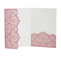 Detail of pink glitter laser-cut invitation card with elegant floral lace pattern - Glitter Pink