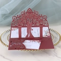 Elegante 3D-Hochzeitseinladung in Burgunderrot mit lasergeschnittenem Blumenmuster - Dunkelrot
