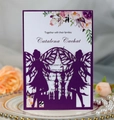 Laser cut castle fairy wedding invitation in purple with floral printed insert card - Dark Purple