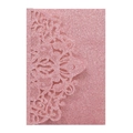 Detail of pink glitter laser-cut lace invitation cover with mandala cutout patterns - Pink