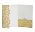 Macro detail of laser-cut glitter paper invitation with elegant hollow pattern - Glitter Golden Yellow