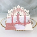 Carte d'invitation de mariage 3D pailletée rose avec silhouette découpée au laser élégante - Rose Pailleté