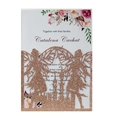 Detail of rose gold glitter laser cut wedding invitation with fairy dancer hollow design - Apple Gold