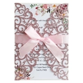 Rosegoldene Hochzeitseinladung mit Laserschnitt, Glitzer und rosa Schleife - Glitzer Rosa