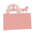 Pink laser-cut wedding place card featuring an elegant horse and carriage design - Pink