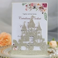 Invito a nozze castello glitter argento intagliato al laser con inserto floreale - Oro Chiaro Glitter