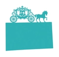 Laser cut Tiffany blue wedding place card featuring horse carriage design on white background - Tiffany Blue