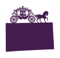 Dark purple laser-cut wedding place card featuring a horse-drawn carriage and heart pattern - Dark Purple