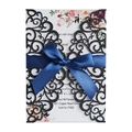 Navy blue laser cut wedding invitation with glitter finish and satin ribbon bow - Glitter Dark Blue