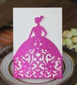 Detail of pink glitter laser-cut invitation card with elegant floral gown silhouette - Glitter Rose Red