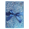 Laser cut blue glitter wedding invitation card with a satin ribbon bow and white inner sheet - Glitter Royal Blue