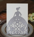 Detailed laser-cut silver glitter wedding invitation with elegant dress silhouette - Glitter Charcoal Silver