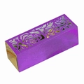 Laser-cut purple wedding favor box with gold interior and elegant rose floral pattern - Dark Purple