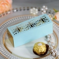 Laser-cut hollow cross candy box in light blue and gold for wedding favors - Pearl Pale Blue