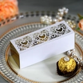 Elegant laser-cut heart favor box in gold and white finish for wedding candy gifts - White