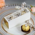 Elegant white laser-cut heart favor box with gold lining for weddings and luxury gifts - Ivory