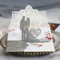 Silver glitter laser-cut wedding invitation featuring a 3D Mr & Mrs silhouette design - Silver Glitter