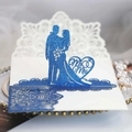 Blue glitter 3D pop-up wedding invitation featuring Mr & Mrs laser-cut silhouette design - Glitter Royal Blue