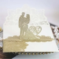 Golden laser cut 3D pop up wedding invitation with Mr & Mrs silhouette and heart - Light Gold Glitter