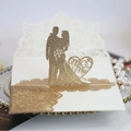3D laser cut gold glitter wedding invitation with Mr & Mrs silhouette and lace envelope - Glitter Rose Gold