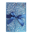 Invitation de mariage pailletée bleu marine découpée au laser avec nœud en satin élégant - Bleu royal