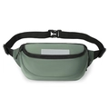 Detail of waterproof crossbody bag with reflective strip and adjustable buckle strap - Bean Green