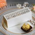 Elegant white laser-cut hollow gift box with gold mirror finish for party favors - Ivory