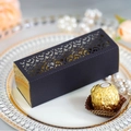 Matte black laser-cut hollow gift box with gold liner for chocolates and party favors - Black