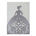 Elegant laser-cut purple glitter wedding invitation with floral dress silhouette - Glitter Charcoal Silver