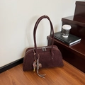 Sac à épaule rétro en daim marron foncé avec pendentif coeur et double fermeture éclair - Avec Pendentif / Marron