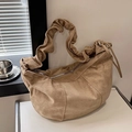 Chic camel faux suede hobo bag with trendy scrunchie pleated strap for women - Apricot
