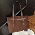 Borsa tote in camoscio marrone scuro con manici in pelle e dettagli del marchio - Marrone