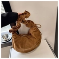 Deep brown suede crescent bag with pleated handle and hobo style slouchy design - Brown