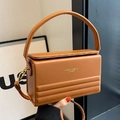 Borsa a mano a scatola arancione con manico superiore e tracolla rimovibile in ecopelle - Marrone