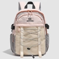 Wasserabweisender College-Rucksack in Pink und Grau mit Netzgewebe und Gummizug - Pfirsich Nebelgrau