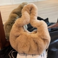 Furry light brown cloud bag with a gold chain strap and fluffy pleated texture - Khaki