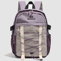 Violetter und beiger Nylon Rucksack mit elastischen Kordeln und Netztaschen-Details - Violett Felsgrau