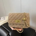 Chic beige quilted crossbody bag with gold chain and sphere detail in suede finish - Khaki